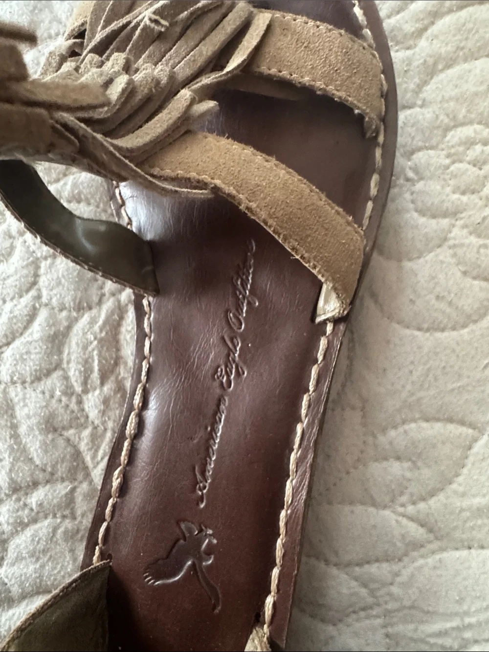 American Eagle Outfitters Tan Brown Suede Fringe Sandals